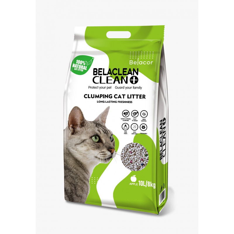Bentonitinis sušokantis kraiko katėms BelaClean Obuolių kvapo, 10 l,  8 kg