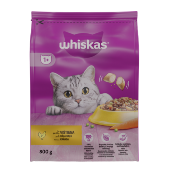 Sausas kačių ėdalas WHISKAS Adult, su vištiena, 800 g