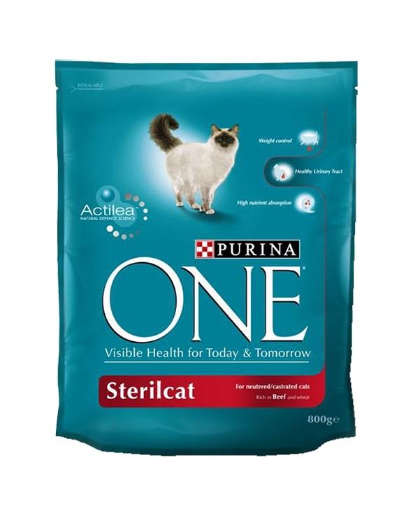 Sterilizuotas kačių ėdalas visoms katėms ONE, su jautiena ir kviečiais, 800 g