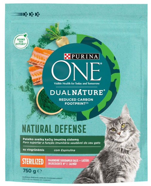 Sausas ėdalas katėms ONE Dual Nature Sterilized, su lašiša, 750 g