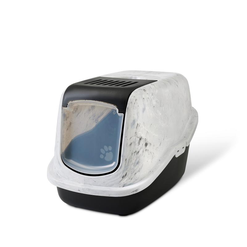 Tualetas katėms su durelėmis ir filtru Nestor Marble, 56x38.5x39 cm, pilkas