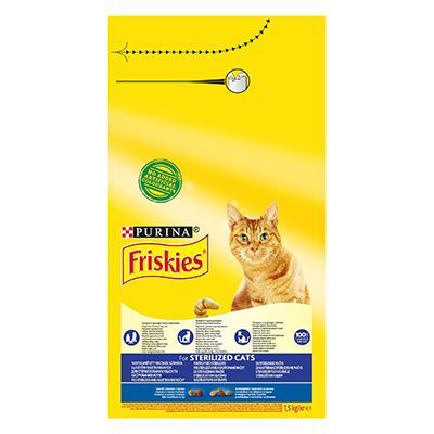 Sausas ėdalas sterilizuotoms katėms FRISKIES su lašiša ir daržovėmis, 1,5kg