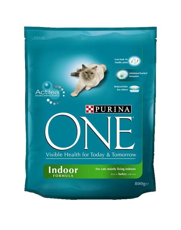 Sausas ėdalas suaugusioms katėms ONE INDOOR, su kalakutiena, 800 g
