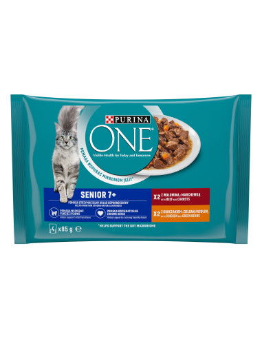 Konservuotas kačių ėdalas ONE Senior, su jautiena, 4 x 85 g