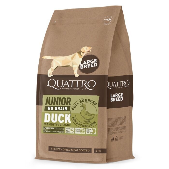 Quattro Junior Large Breed With Duck maistas šunims 12 Kg