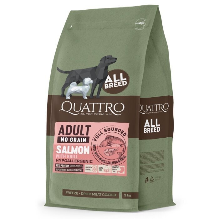 Quattro Adult All Breed With Salmon maistas šunims 12 kg