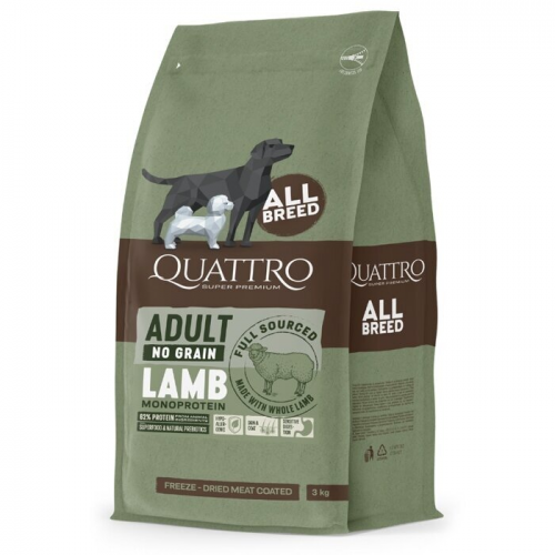 QUATTRO ADULT All Breed begrūdis sausas pašaras šunims su ėriena 12 kg