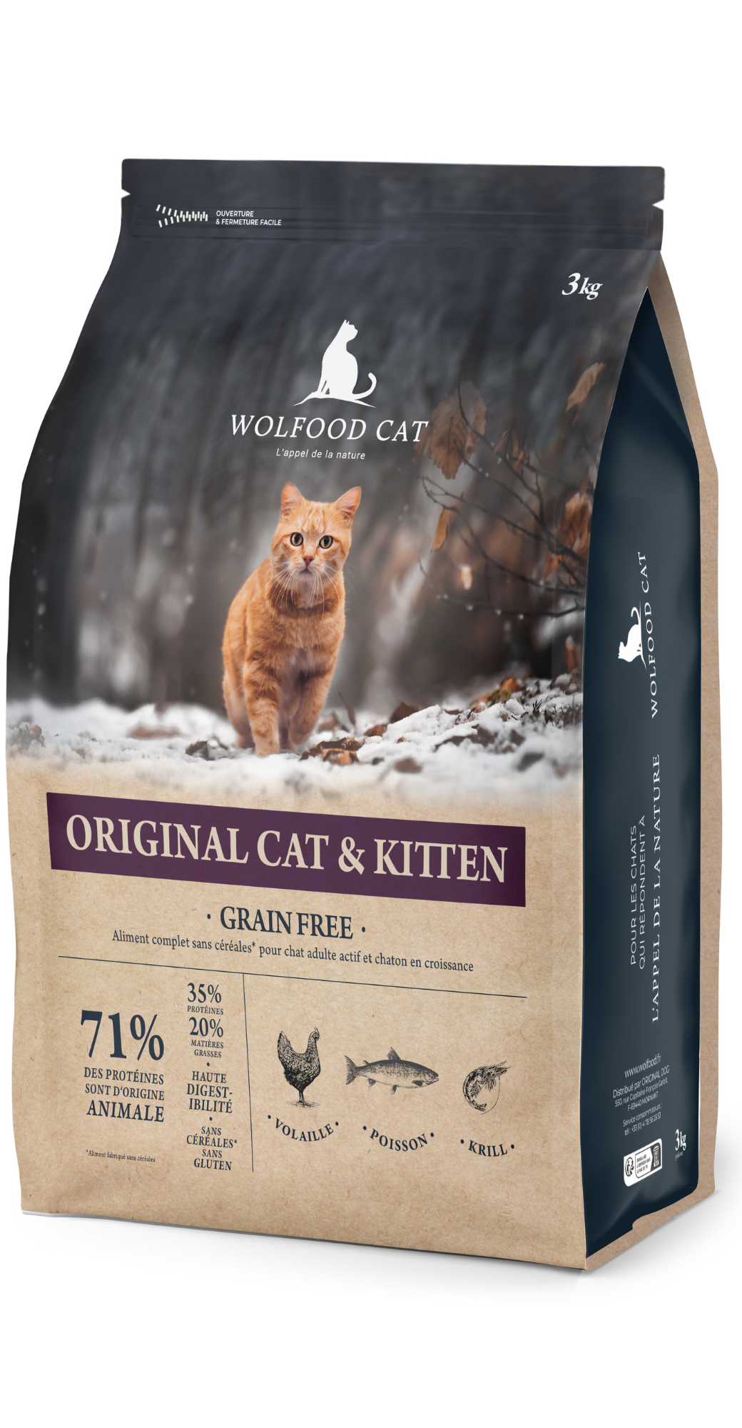Sausas kačių ėdalas WOLFOOD Original Cat & Kitten Grain Free, 3 kg