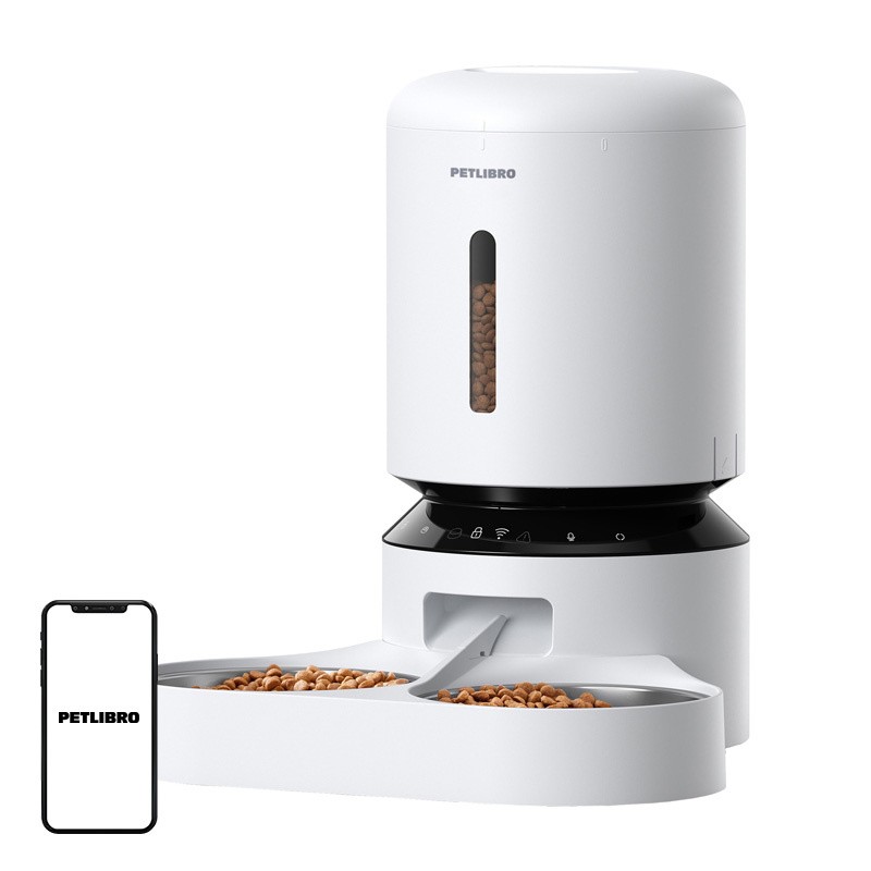 "Petlibro Granary" maisto dozatorius su dvigubu dubenėliu, "Wifi", 5 l (baltas)