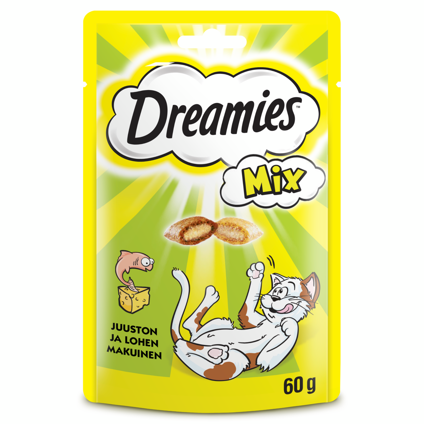Skanėstas katėms DREAMIES, su lašiša ir sūriu, 60 g