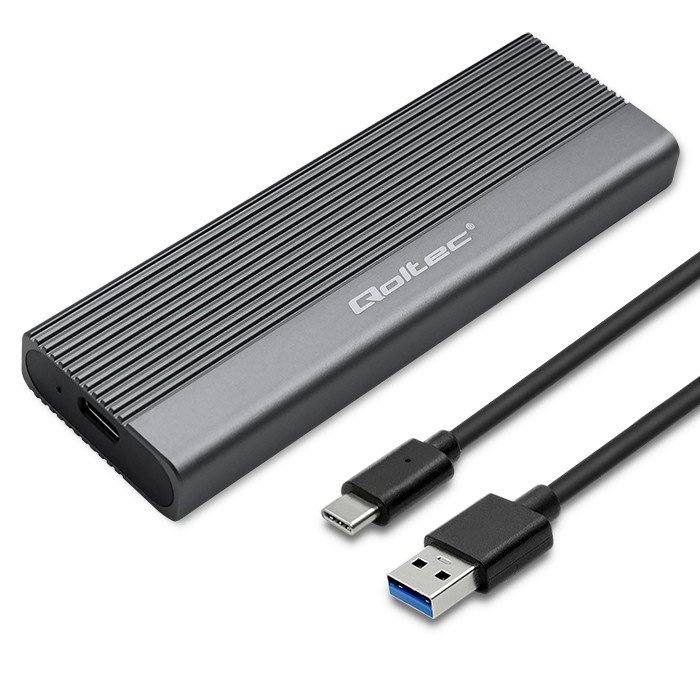 Qoltec 52267 Korpusas  SSD M.2 diskas  SATA  NGFF USB-C  Super greitis  2TB  Pilka