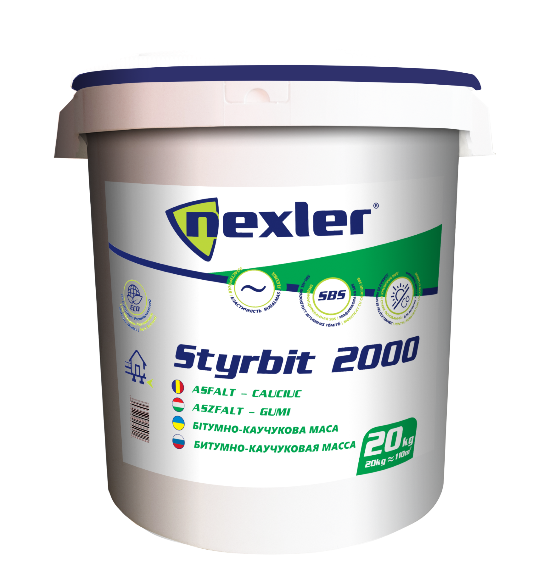 Bitumo - kaučiuko mastika Nexler Styrbit 2000 20kg, vandens pagrindu