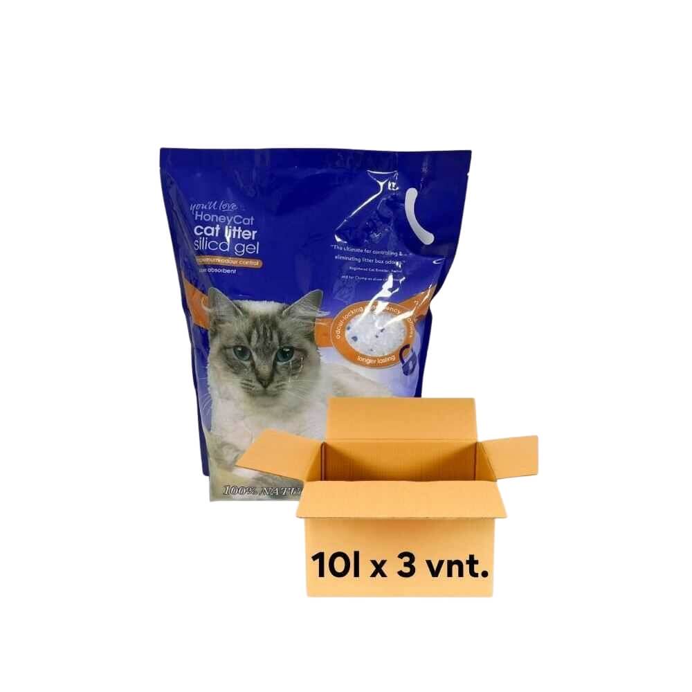 Honey cat - silikoninis kraikas katėms (dėžė),10l x 3 vnt.