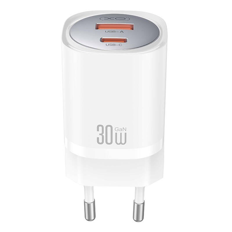 XO CE21 tinklo įkroviklis, 30 W, GaN, 1x USB-C, 1x USB-A