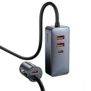 "Baseus Share Together" automobilinis įkroviklis su ilgintuvu, 2x USB, 2x USB-C, 120 W (pilkas)