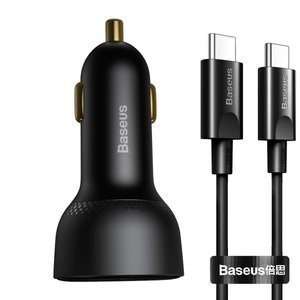 "Baseus Superme" automobilinis įkroviklis, USB, USB-C, 100 W + USB-C laidas (juodas)