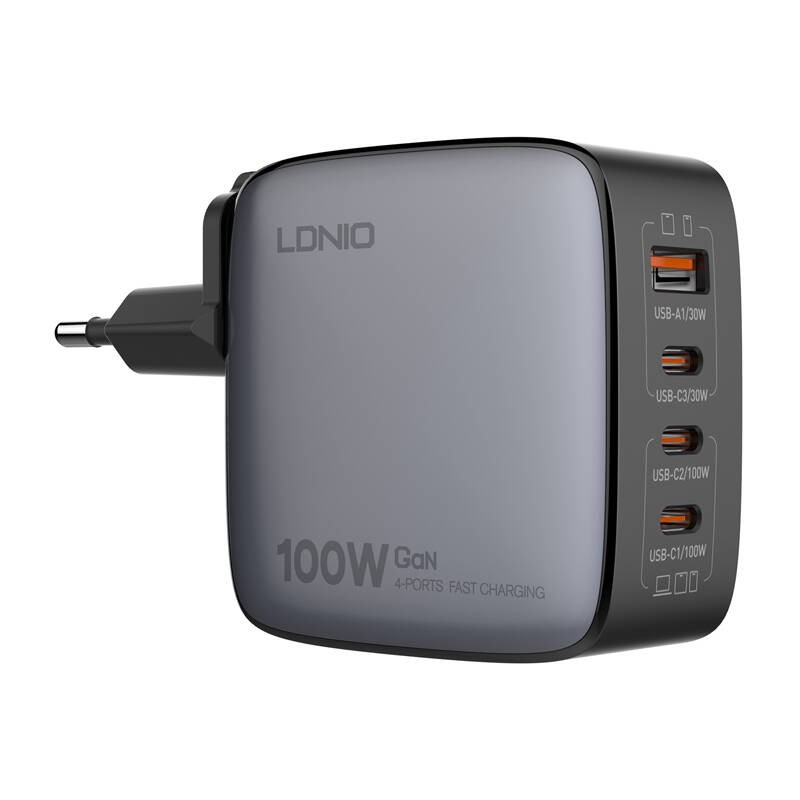 LDNIO Q408 100W USB-A + 3x USB-C tinklo įkroviklis (juodas)