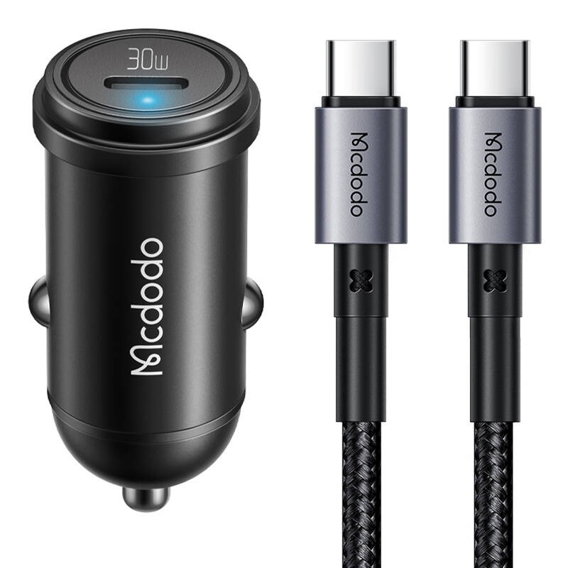 "McDodo" ypatingas skaitmeninis ekranas QC+PPS 65 W automobilinis įkroviklis su mini baltu USB-C kabeliu su E ženklu 1 m 100 W (