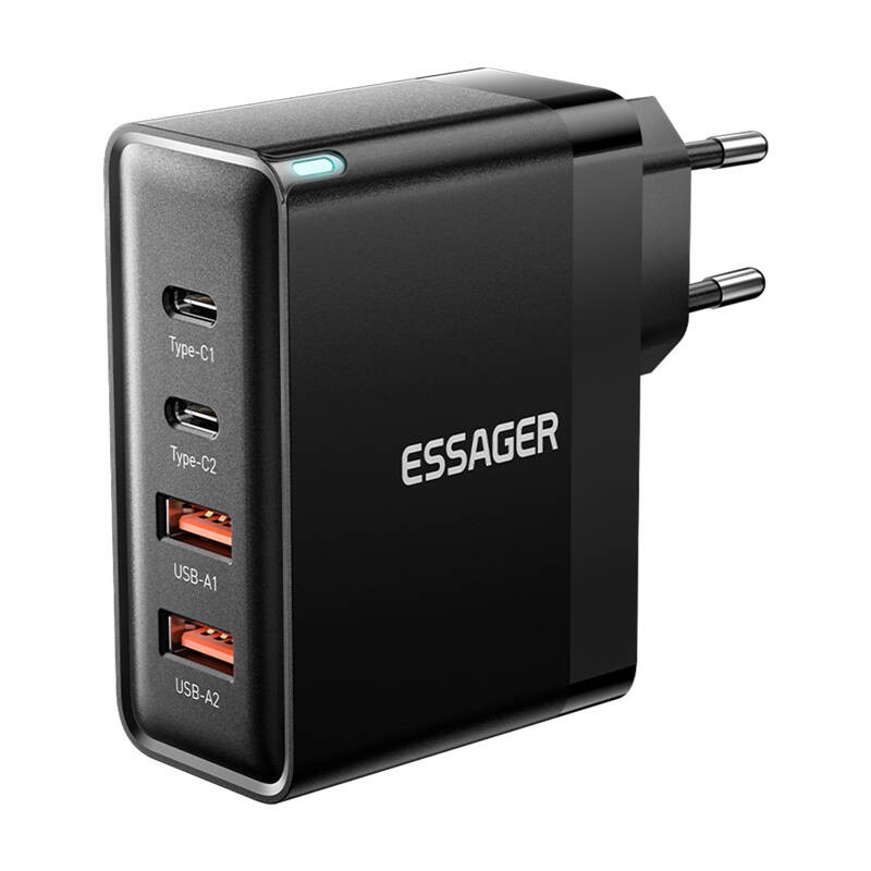 Sieninis įkroviklis, "Essager", ECT2CA-QYB01-Z, 2xUSB-C, 2xUSB-A, 100 W (juodas)