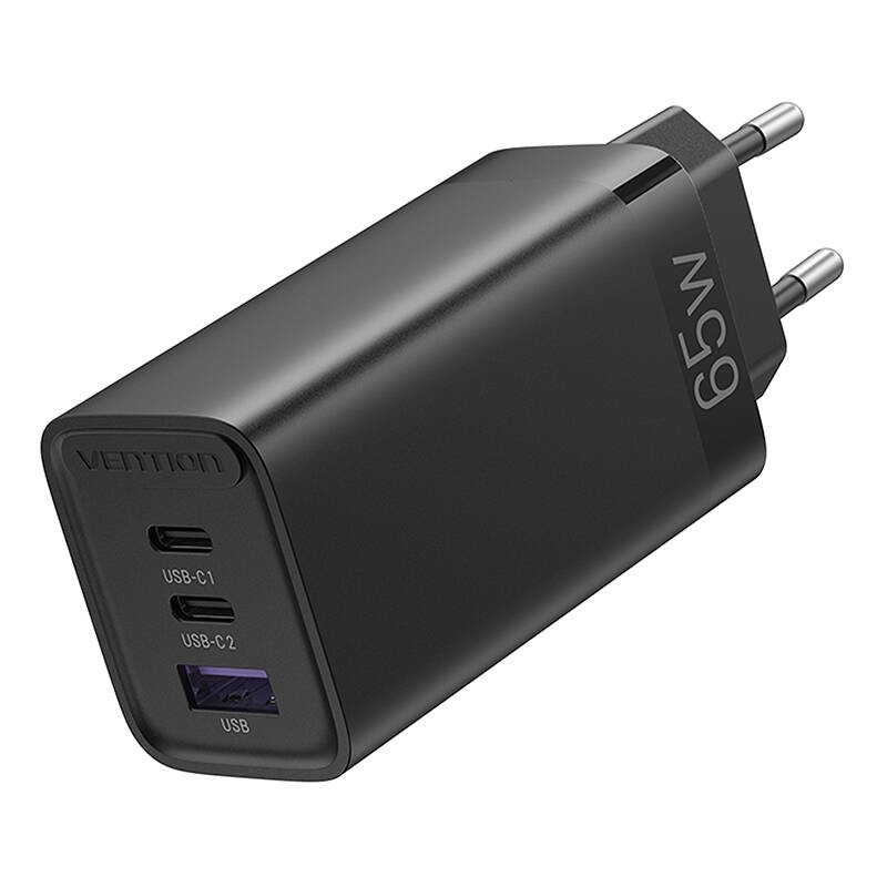 "Vention FEDB0-EU" 2xUSB-C 1xUSB-A 65W-30W GaN tinklo įkroviklis (juodas)