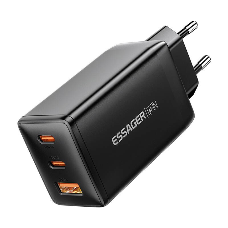 Sieninis įkroviklis, "Essager", ECTAC-DYB01-Z, GaN, 2xUSB-C, USB-A, 67 W (juodas)