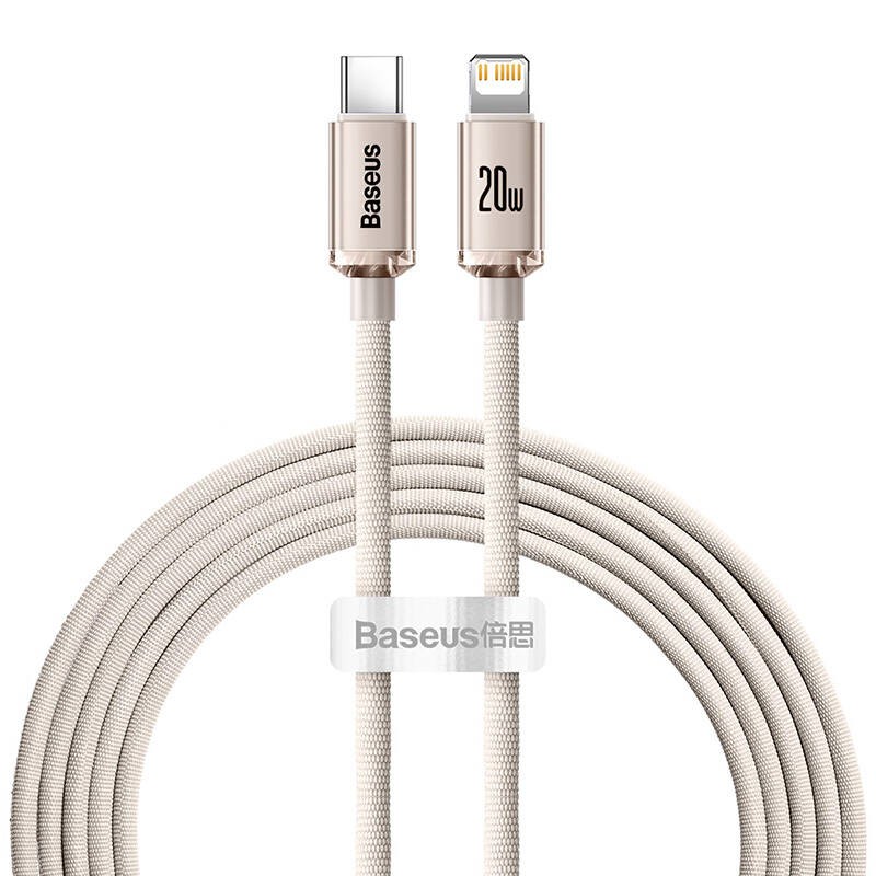 "Baseus Crystal Shine" USB-C ir iP kabelis, 20 W, 2 m (rožinės spalvos)