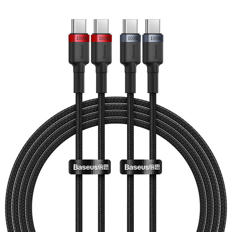 Baseus Cafule USB-C į USB-C 100W laidas, 2 m, 2 vnt (raudonas/juodas, pilkas/juodas)