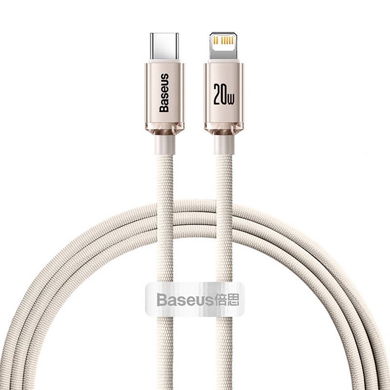 "Baseus Crystal Shine" USB-C ir iP kabelis, 20 W, 1,2 m (rožinės spalvos)