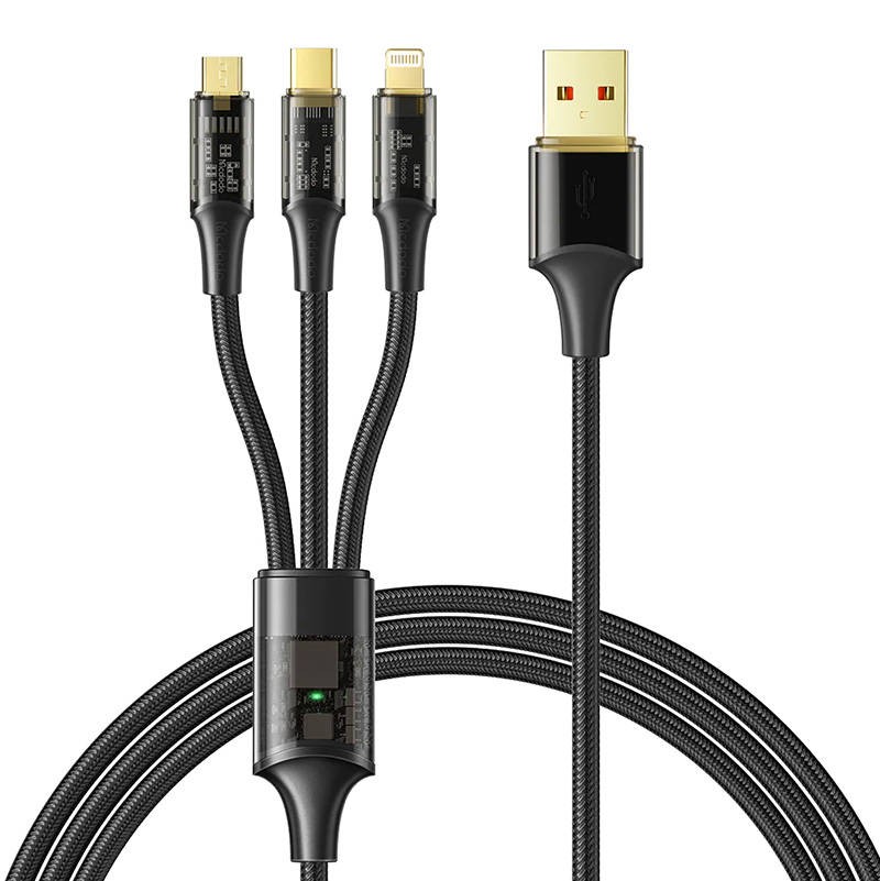 "3in1" USB ir USB-C / "Lightning" / "Micro USB" kabelis, "Mcdodo CA-3330", 1,2 m (juodas)