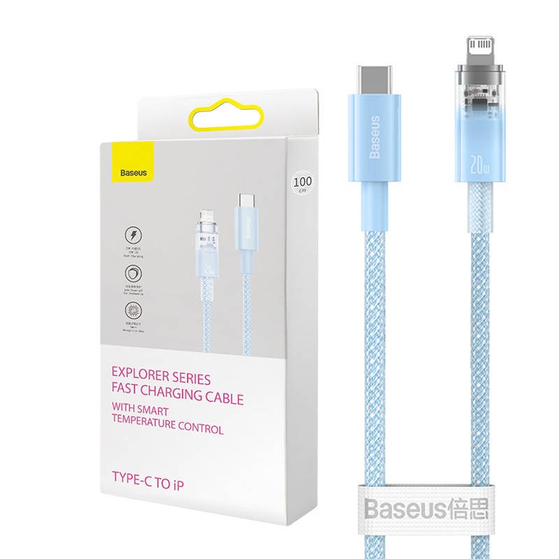 Greitojo įkrovimo laidas "Baseus" USB-C-Lightning Explorer serijos 2 m, 20 W (mėlynas)