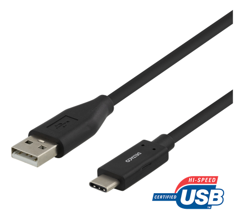 Mob.telefono kabelis DELTACO USB 2.0 "C-A", 0.5m, juodas / USBC-1003M