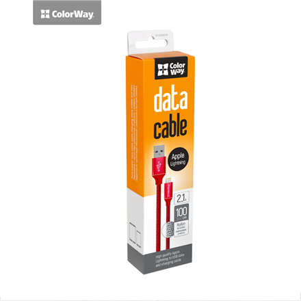 Mob. telefono kabelis ColorWay Data Cable Apple Lightning, Red, 1 m