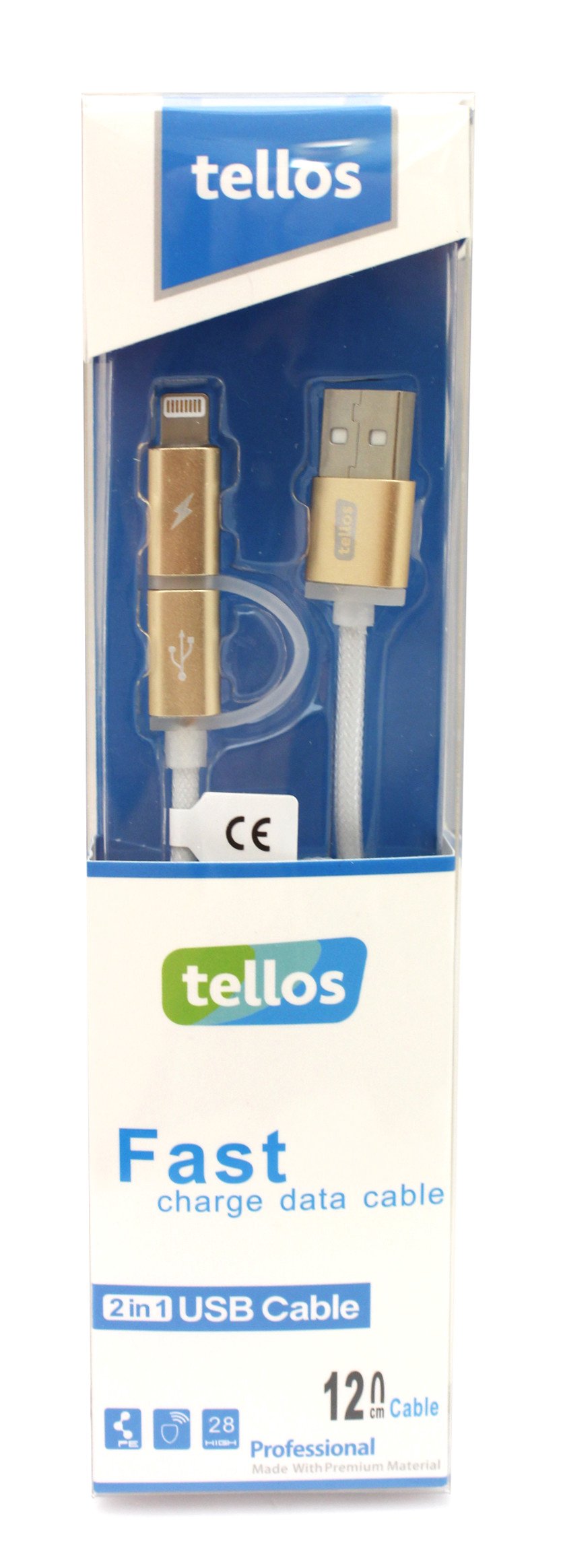 USB kabelis Tellos TPE 2in1 microUSB-Lightning auksinis, 1.2m