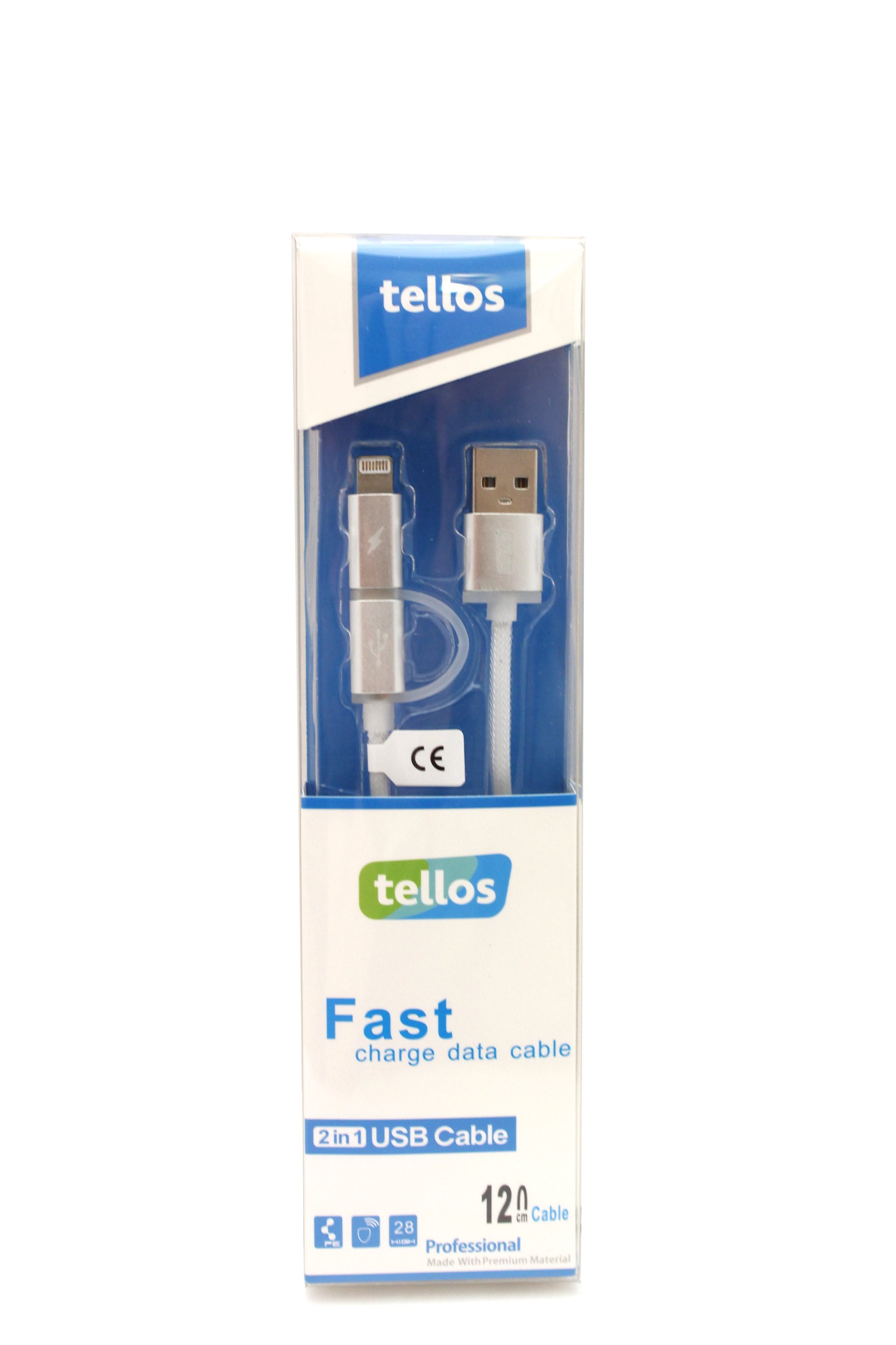 USB kabelis Tellos TPE 2in1 microUSB-Lightning sidabrinis, 1.2m