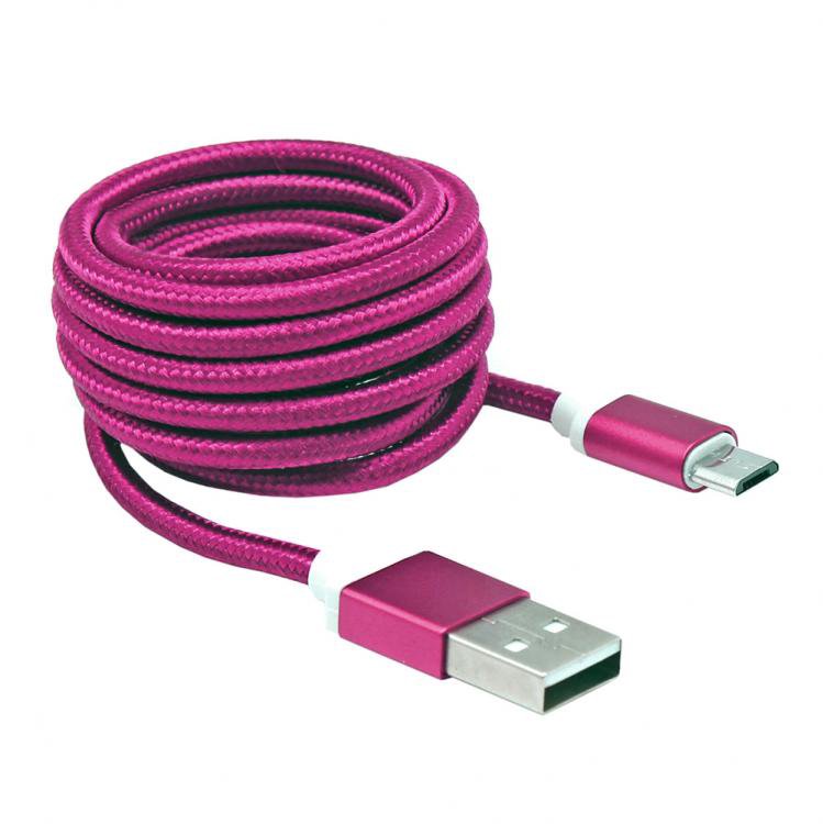 Mob.telefono kabelis Sbox USB->Micro USB M/M 1.5m USB-10315P pitaya pink.