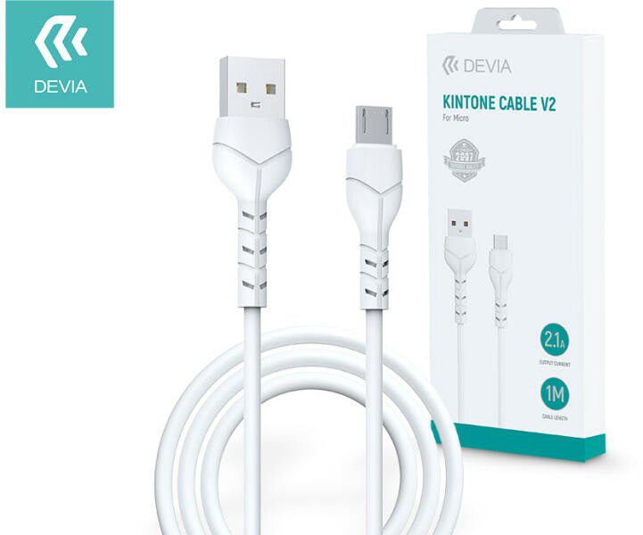 USB kabelis Devia Kintone microUSB 1.0m baltas 5V 2.1A