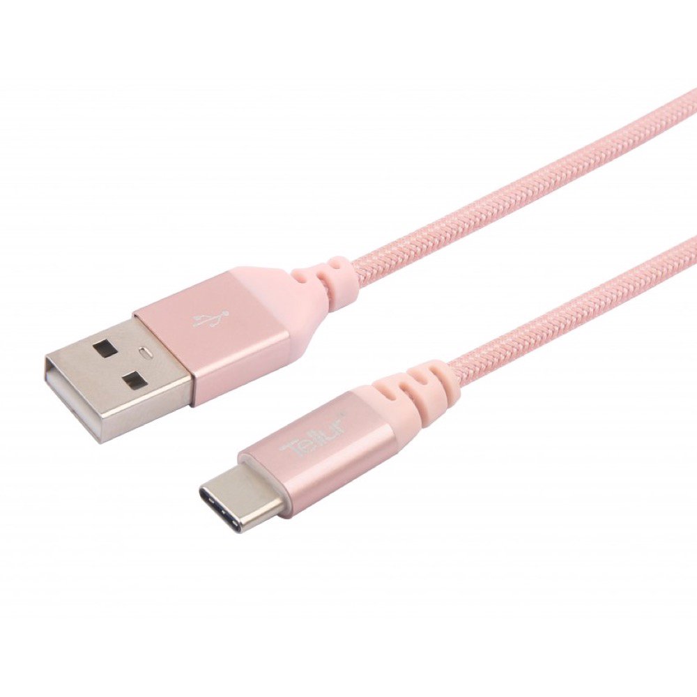 Mob. telefono kabelis Tellur USB to Type-C, made with Kevlar, 3A, 1m rose gold