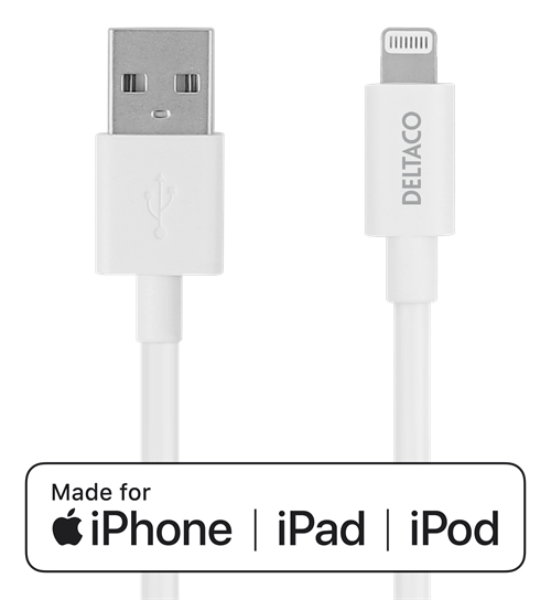 Mob. telefono kabelis DELTACO USB-Lightning,iPod, iPhone, iPad, Apple C189, MFi,1m, baltas/ IPLH-401