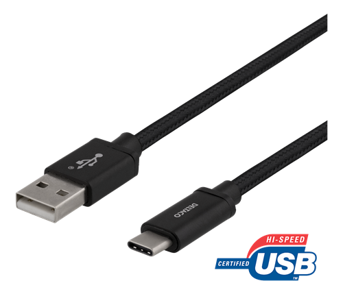 Mob. telefono kabelis DELTACO USB 2.0, "A-C", 60W, 3A, 1m juodas/ USBC-1132M