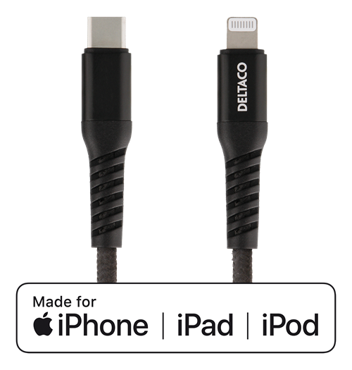 Mob. telefono kabelis DELTACO USB-C su Lightning jungtimi, 1m, juodas / IPLH-313M