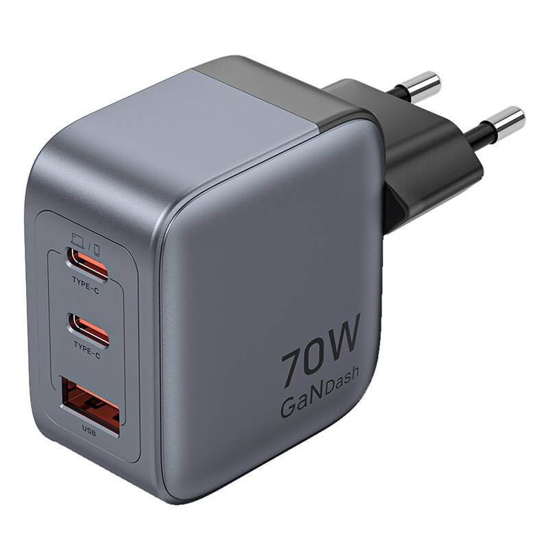 "GaN Vention" USB-C+C+A 70 W įkroviklis (pilkas)