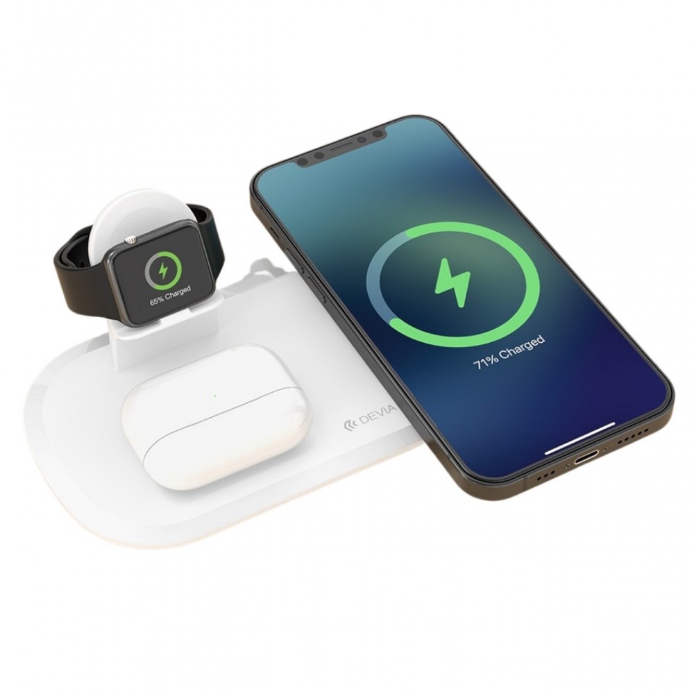 Pakrovėjas-įkroviklis belaidis Devia 3in1 Smart Phone, Apple Watch, Airpods baltas