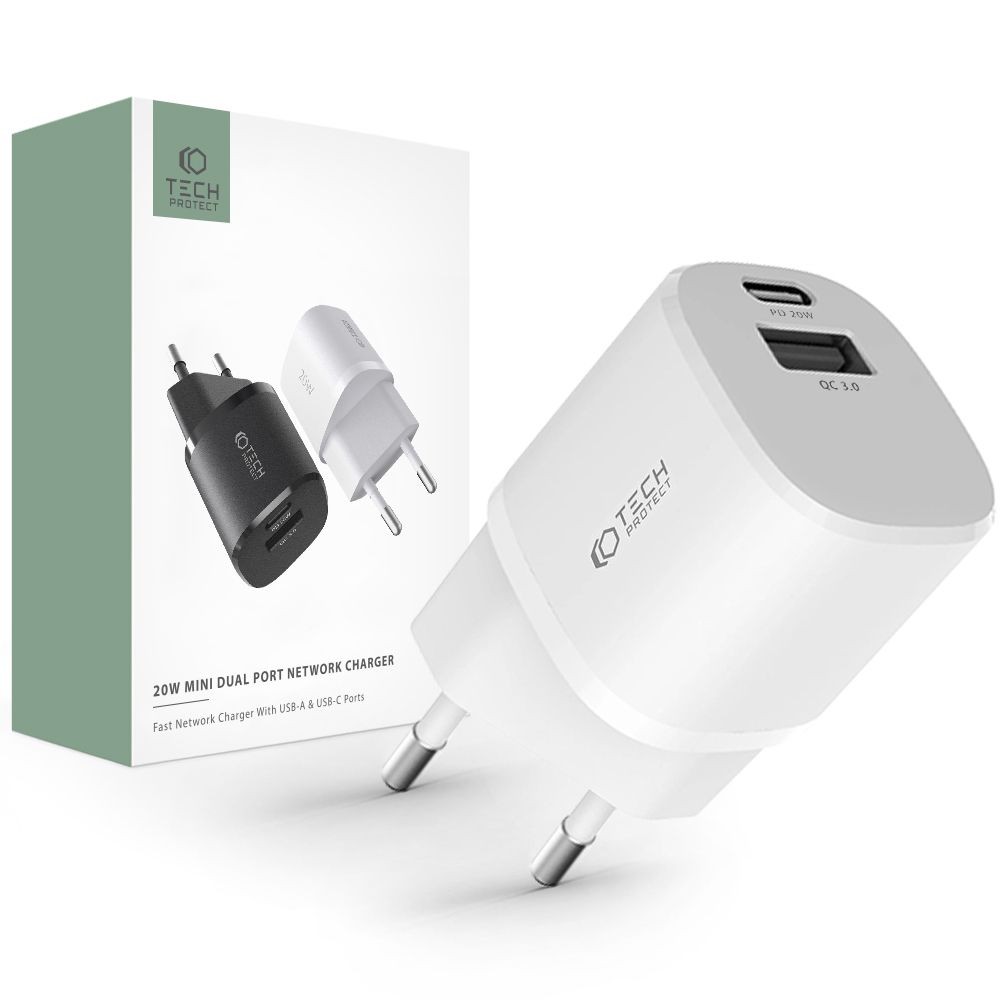 Pakrovėjas-įkroviklis "Tech-Protect C20W Mini 2-Port Network Charger PD20W/QC3.0