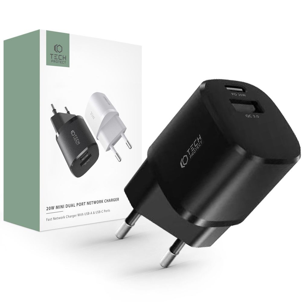 Pakrovėjas-įkroviklis įkroviklis "Tech-Protect C20W Mini 2-Port Network Charger PD20W/QC3.0