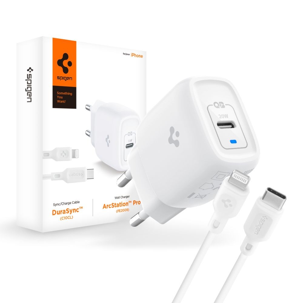 Pakrovėjas-įkroviklis buitinis "Spigen PE2C10CL 1-Port Network Charger PD20W + Lightning Cable"