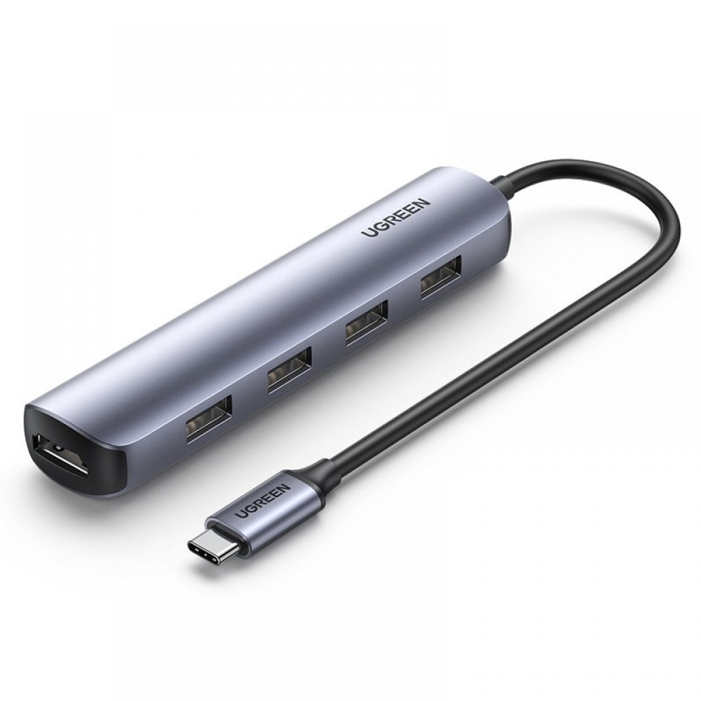 Adapteris Ugreen CM417 USB-C to 4xUSB-A + HDMI pilkas