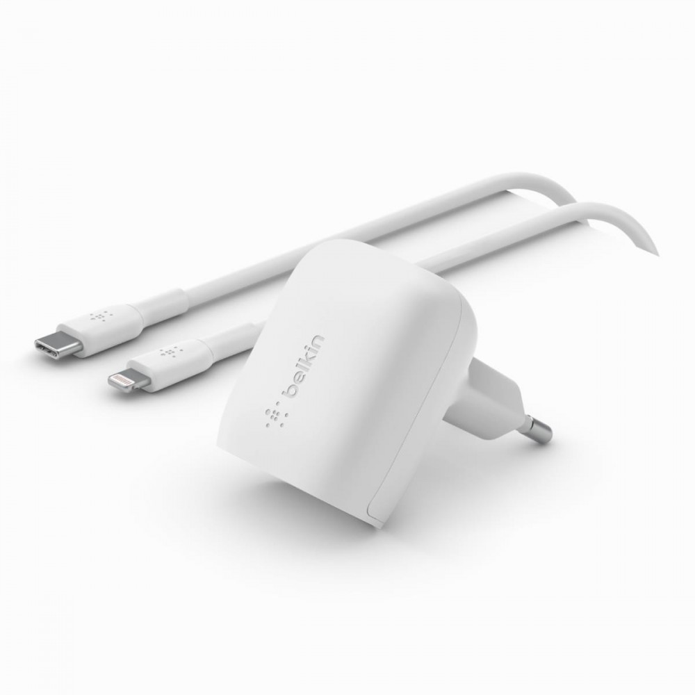 Pakrovėjas-įkroviklis buitinis Belkin Boost Charge 20W USB-C PD + USB-C to Lightning kabelis baltas