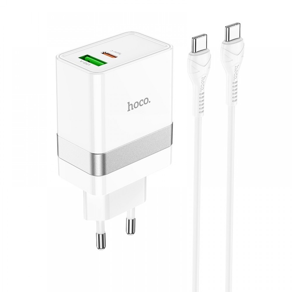 Pakrovėjas - Įkroviklis Hoco N21 USB-A / Type-C PD30W+QC3.0 + Type-C baltas