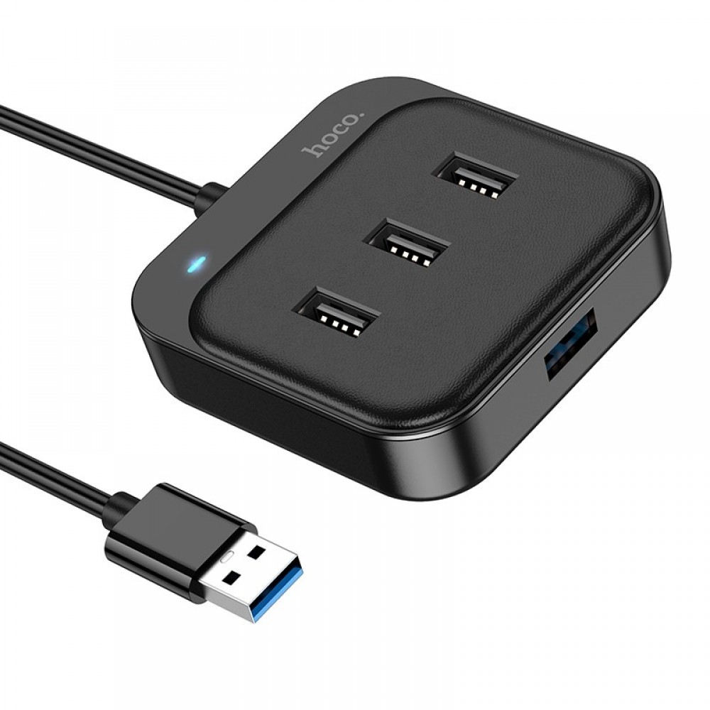 USB šakotuvas Hoco HB31 Easy 4-in-1 converter USB to USB3.0 + 3xUSB2.0 0.2m juodas