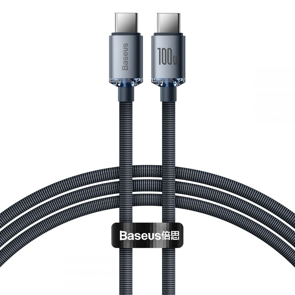 BASEUS CRYSTAL SHINE TYPE-C TO TYPE-C CABLE PD100W/3A 120CM JUODAS